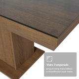 Mesa de Comedor Rectangular Tapa con Borde Biselado y Vidrio Sobrepuesto Marrón 5275 Madesa
