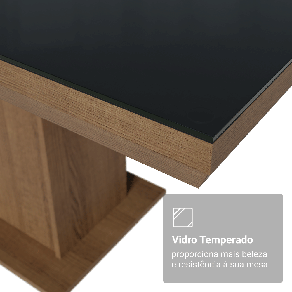 Mesa de Comedor Rectangular Tapa con Borde Biselado y Vidrio Sobrepuesto Marrón/Negro 5275 Madesa
