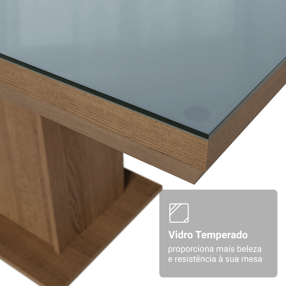 Mesa de Comedor Rectangular Tapa con Borde Biselado y Vidrio Sobrepuesto Marrón/Gris 5275 Madesa