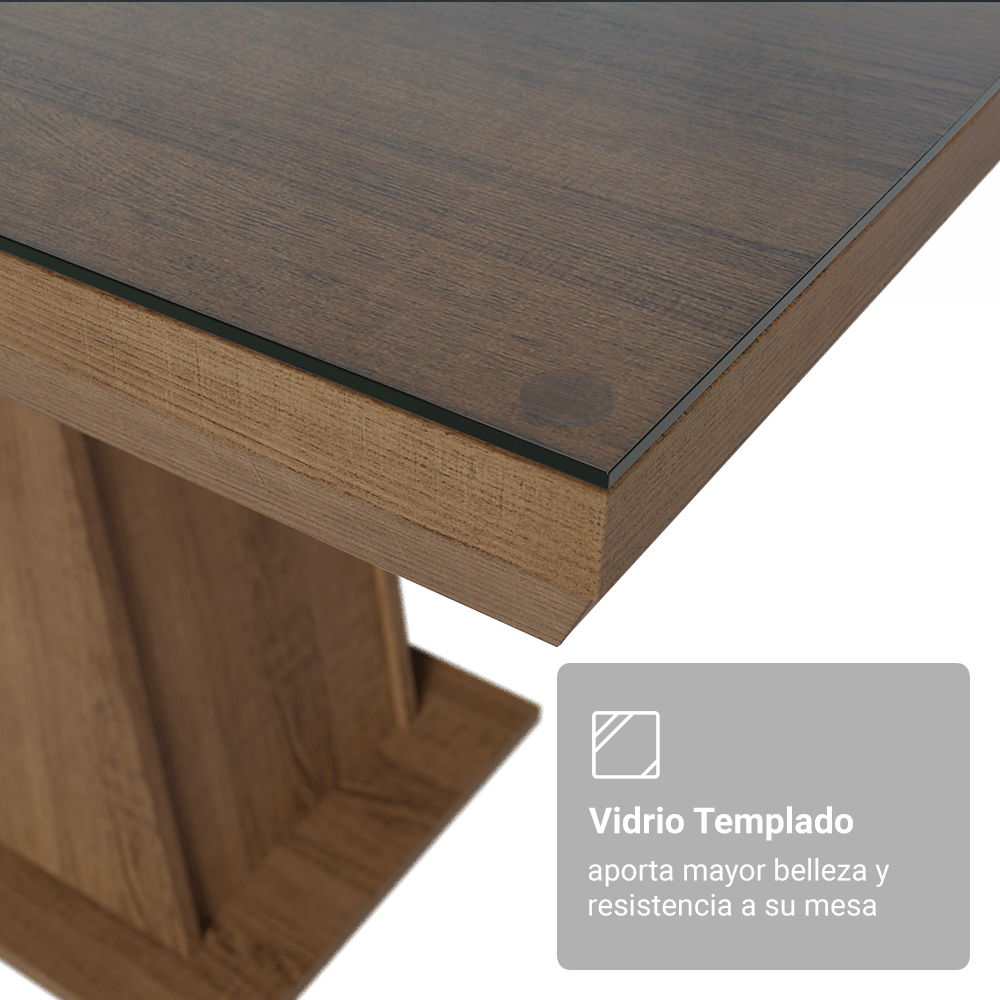 Mesa de Comedor Rectangular Tapa con Borde Biselado y Vidrio Sobrepuesto Marrón 5364 Madesa