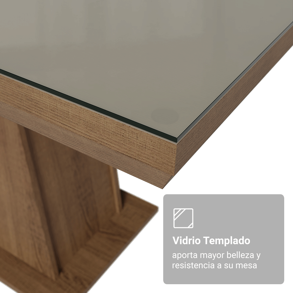 Mesa de Comedor Rectangular Tapa con Borde Biselado y Vidrio Sobrepuesto Marrón/Crema 5364 Madesa