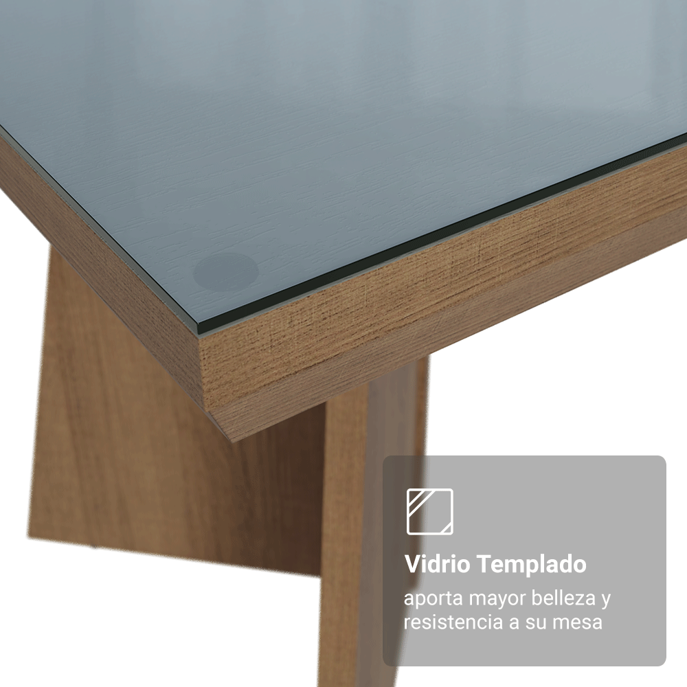 Mesa de Comedor Rectangular Tapa con Borde Biselado y Vidrio Sobrepuesto Marrón/Gris 5389 Madesa
