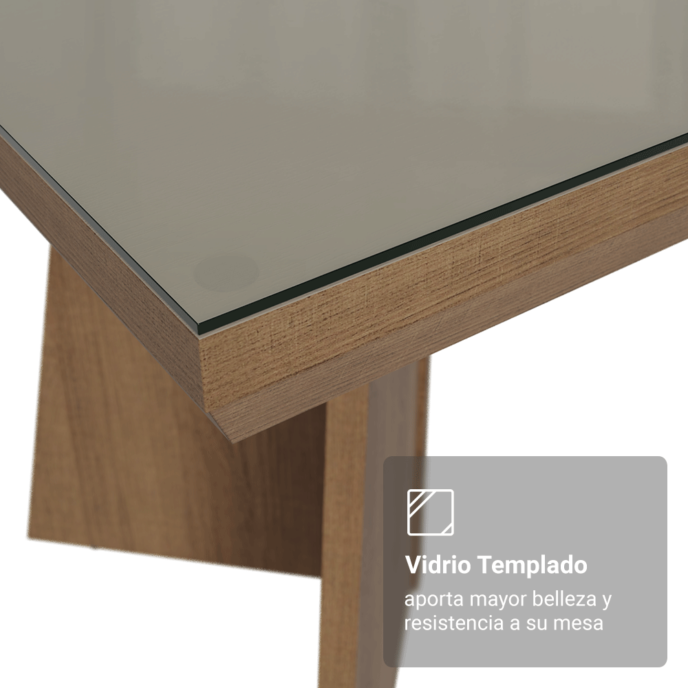 Mesa de Comedor Rectangular Tapa con Borde Biselado y Vidrio Sobrepuesto Marrón/Crema 5389 Madesa