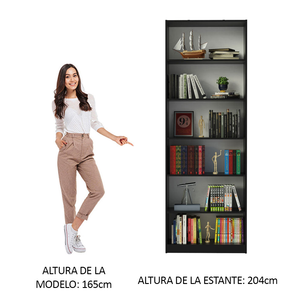 Biblioteca Organizador Madesa 6908 con 6 Nichos Negro