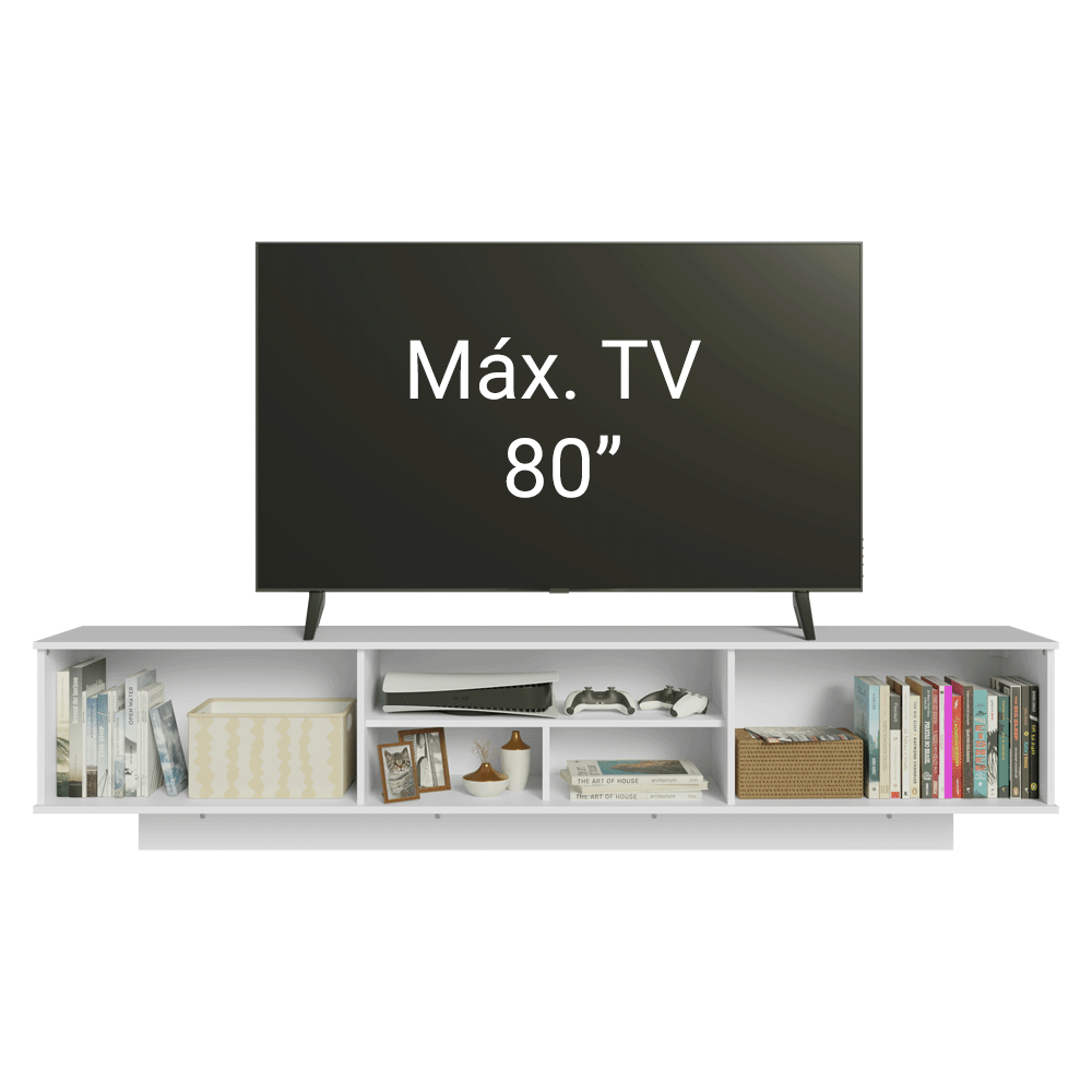 Rack Flotante para TV hasta 80 Pulgadas 218 cm 2 Puertas Blanco/Negro Agata Madesa