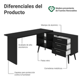 Escritorio Esquinero con 3 Cajones Lisboa Negro