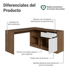 Escritorio Esquinero 300 cm Marrón/Blanco Roma Madesa