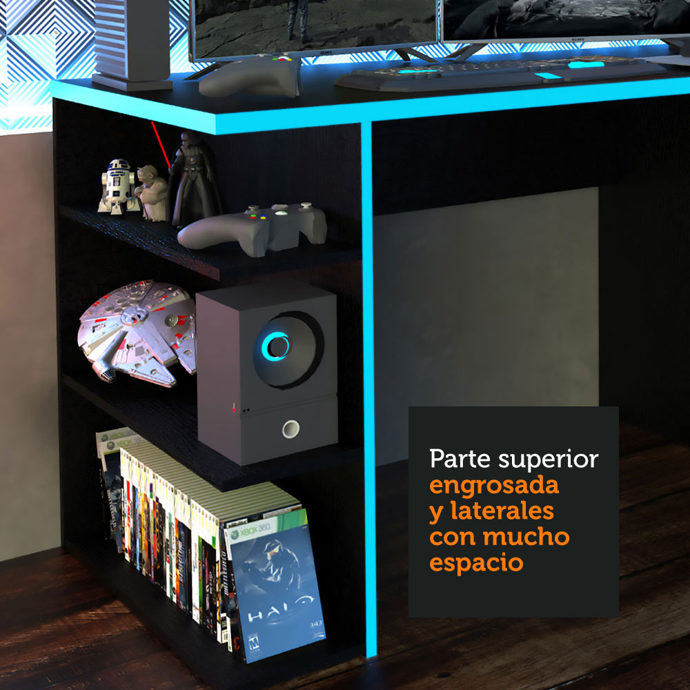 Escritorio Gamer 136 cm Negro/Azul Madesa