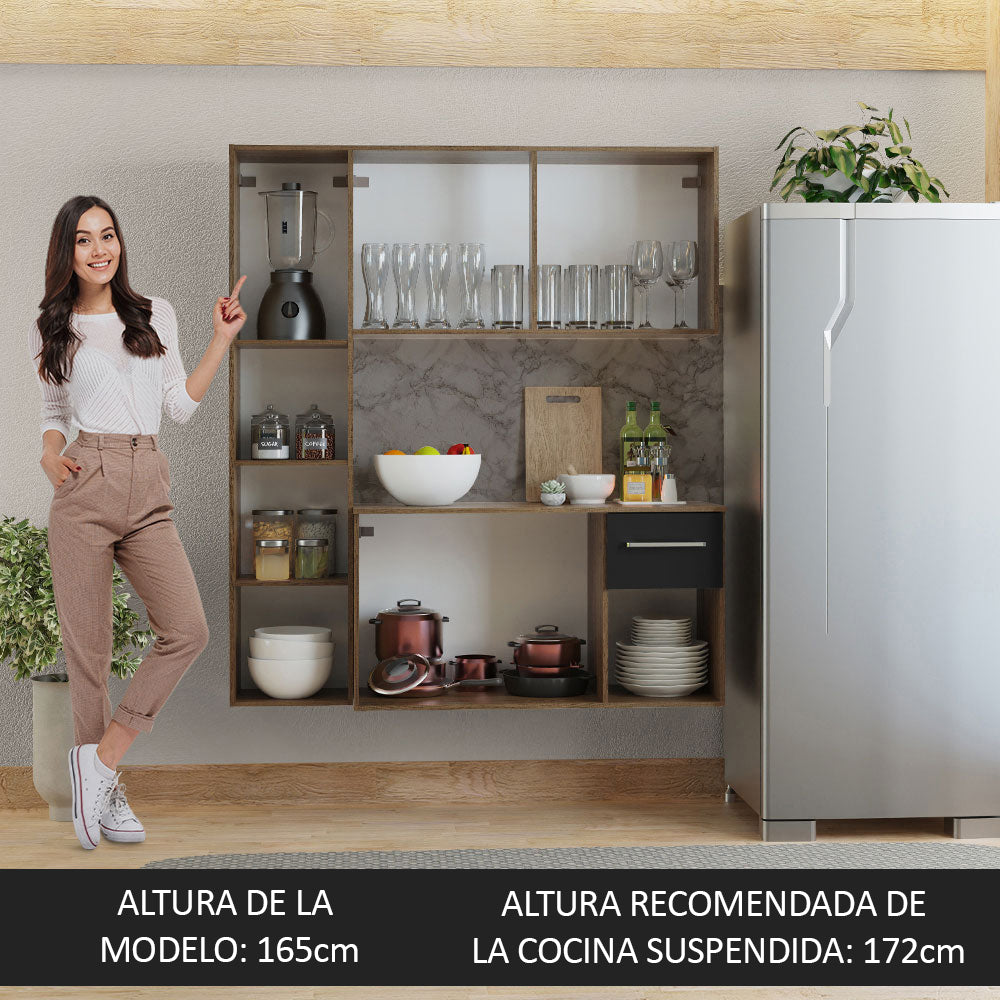 Cocina Compacta 120 cm 4 Puertas y 2 Cajónes Marrón/Negro Easy Madesa