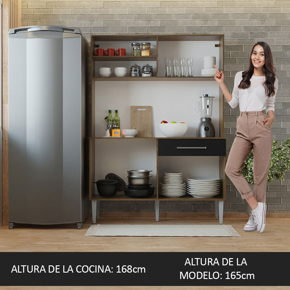 Cocina Compacta 120 cm 2 Puertas y 2 Cajónes Marrón/Negro Life Madesa