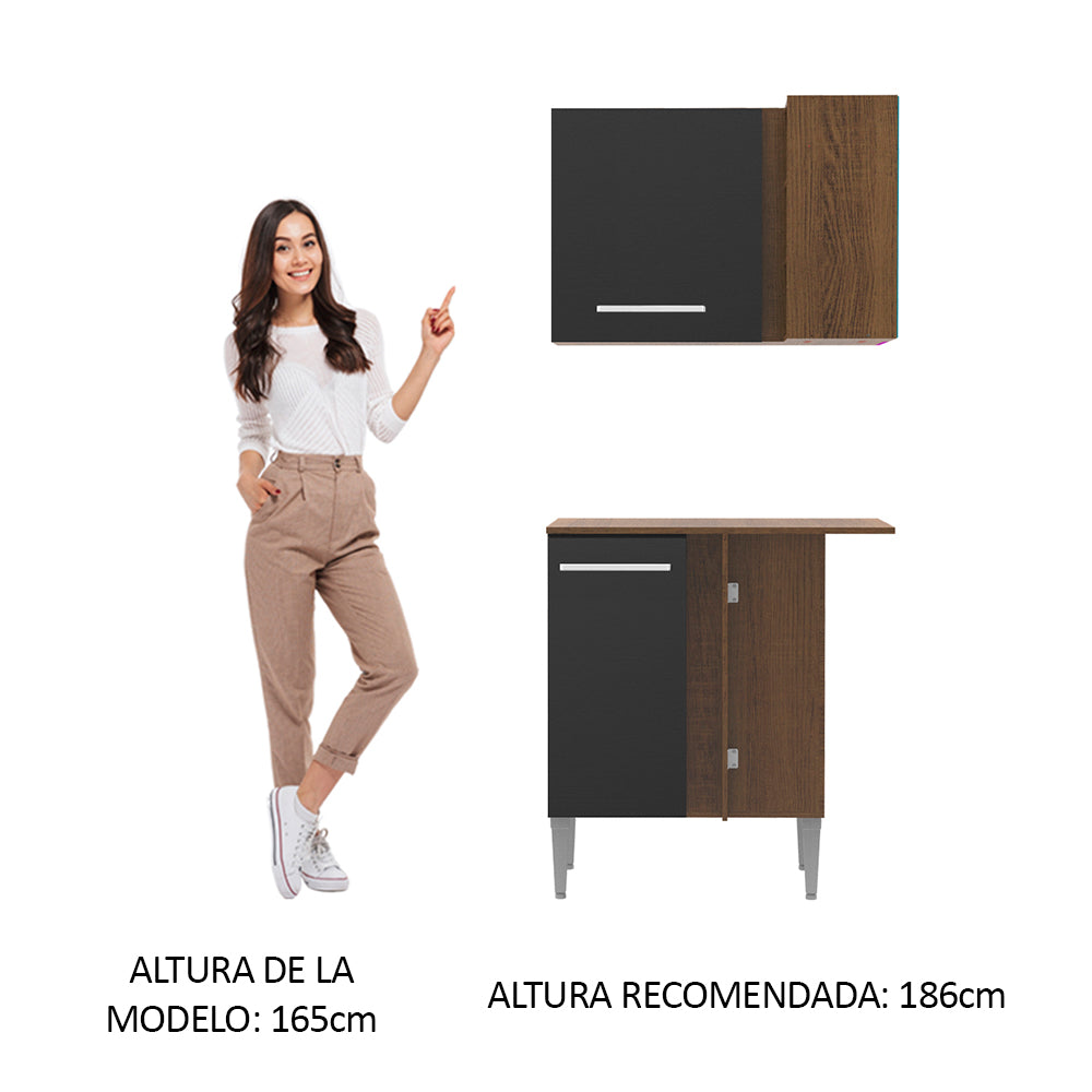 Bajo Mesada 80 cm Sin cajones 2 Puertas Marrón/Negro