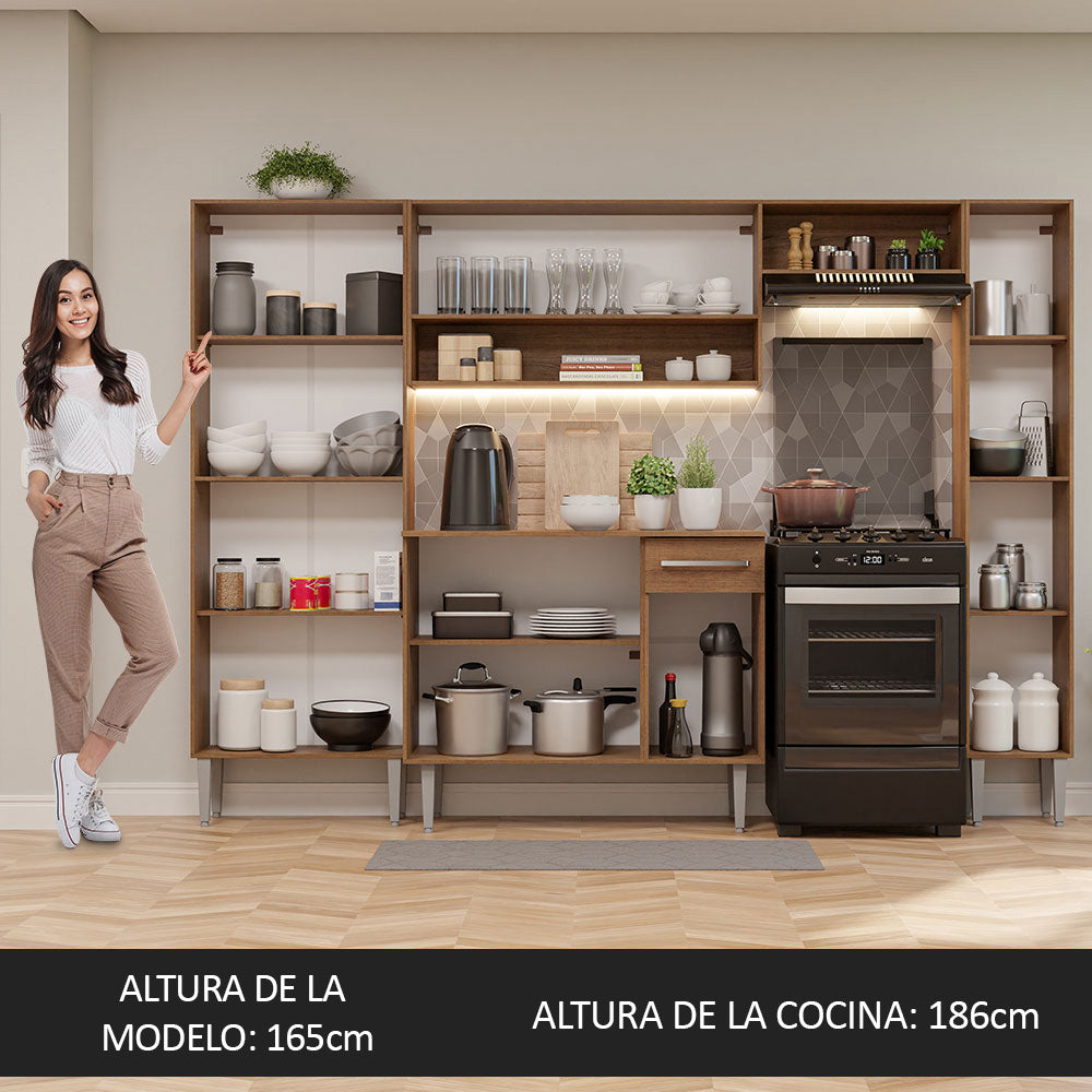 Combo Completo de Cocina 261cm Marrón/Gris Emilly Hit Madesa