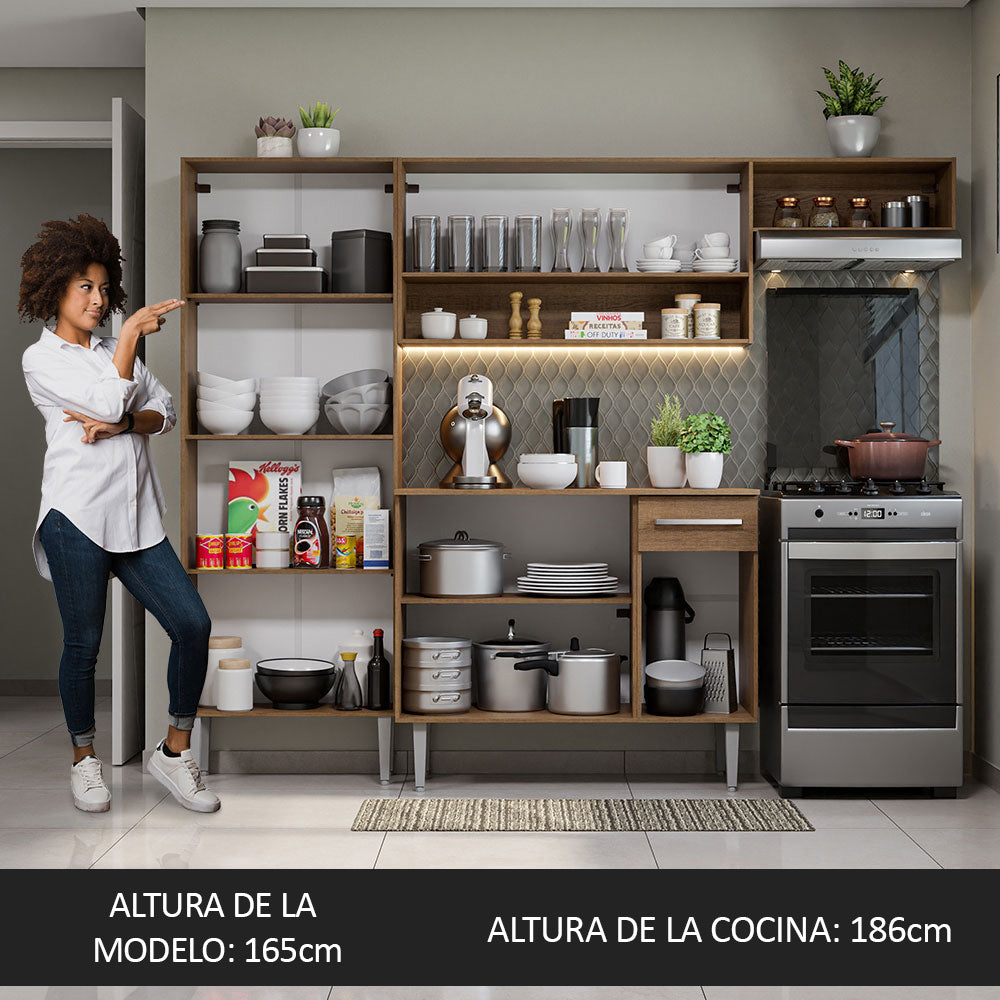 Combo completo de Cocina 229 cm 1 Cajón 9 Puertas Emilly Marrón/Gris