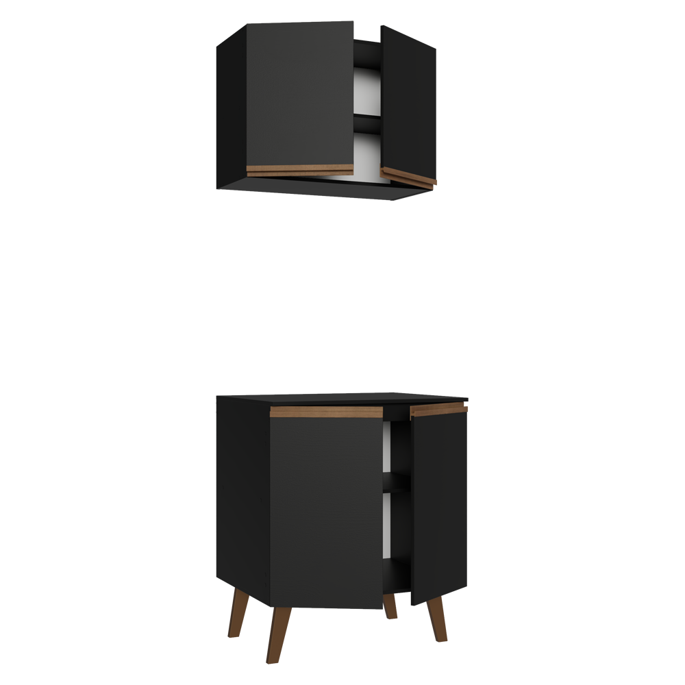 Kit de Cocina con Alacena y Mueble Bajo 70 cm Negro Pieta Madesa