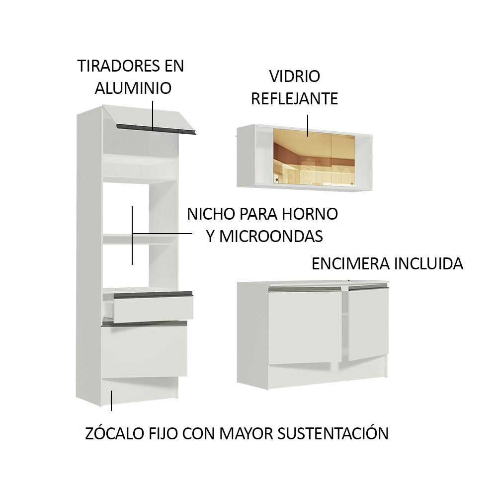 Combo completo de Cocina 180 cm 1 Cajón 6 Puertas Diamante Blanco