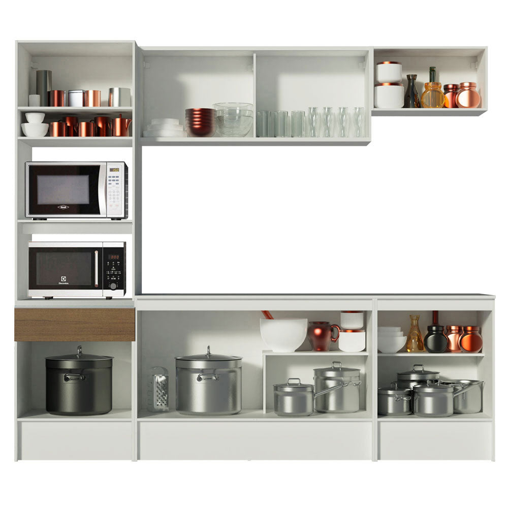 Combo completo de Cocina 240 cm Blanco/Marrón Topazio Madesa
