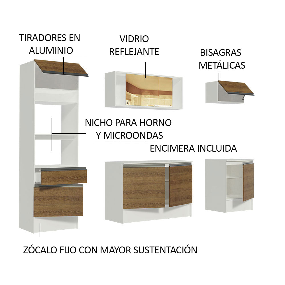 Combo completo de Cocina, 240cm, Diamante Blanco/Marrón