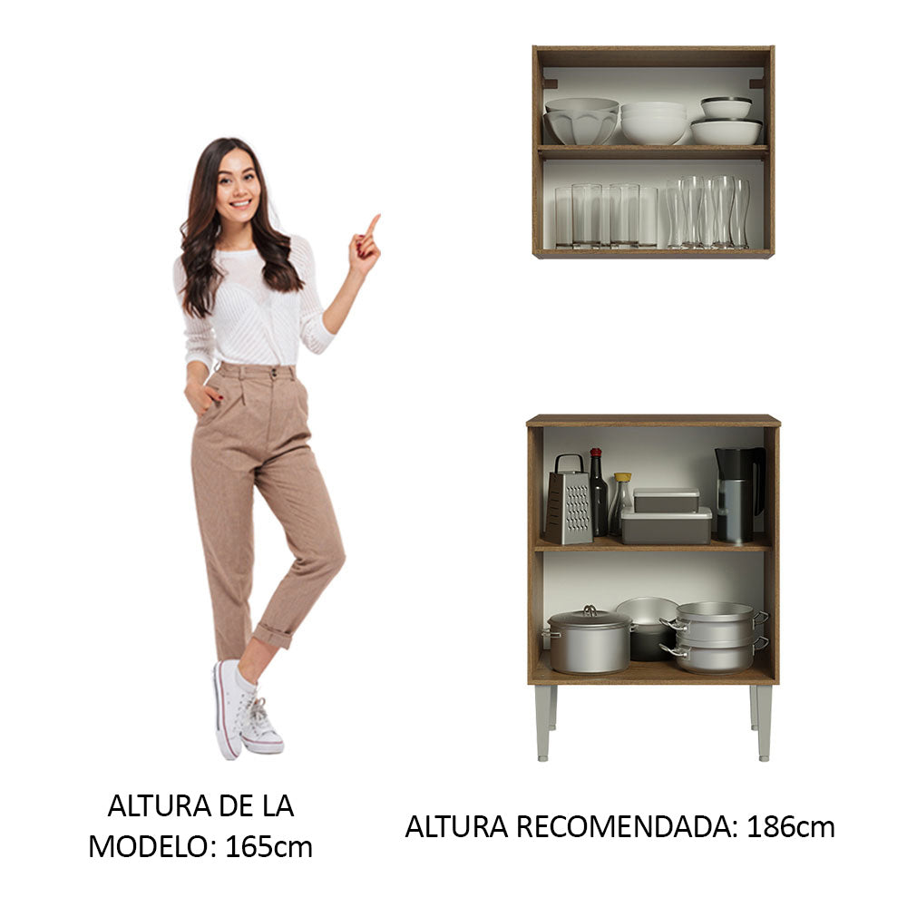 Kit Alacena y Bajo Mesada 64 cm 4 Puertas Marrón/Gris Emilly Madesa