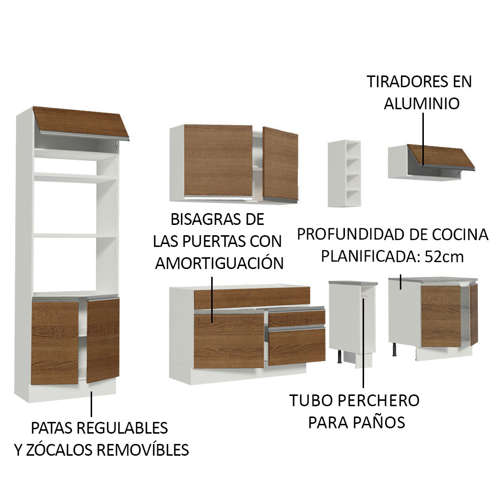 Combo Completo de Cocina Vicenza 290 cm Glamy Blanco/Marrón