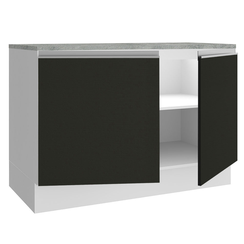 Bajo Mesada Cocina 120 x 60 cm 2 Puertas (Con Mesada) Blanco/Negro Glamy Madesa