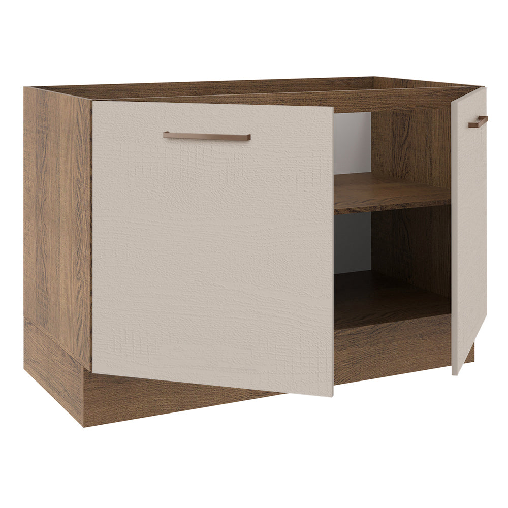 Bajo Mesada Cocina 120 cm x 60 cm, 2 Puertas Agata Marrón/Crema