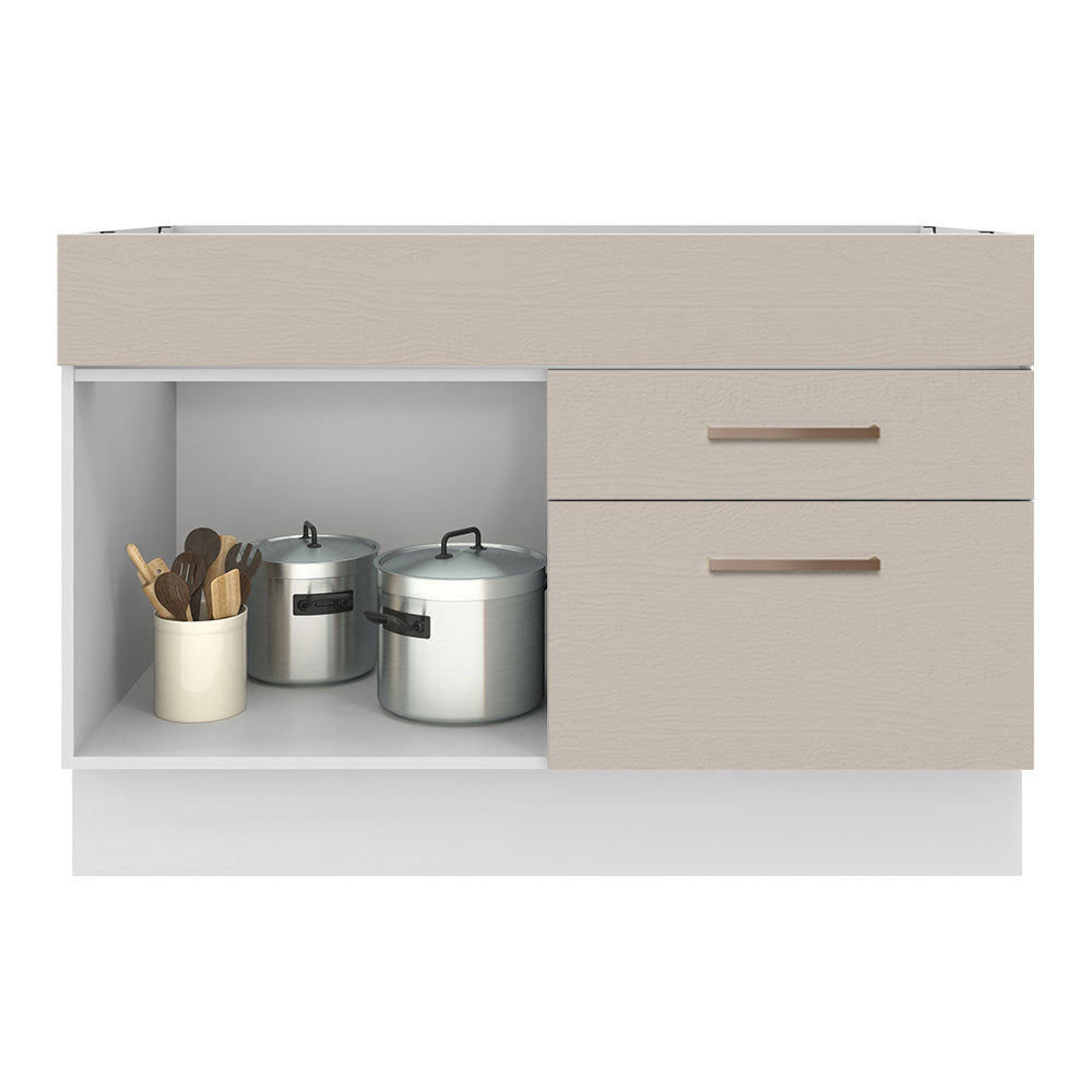 Bajo Mesada Cocina 120 x 60 cm 1 Puerta 2 Cajones Blanco/Crema (Sin Mesada) Agata Madesa