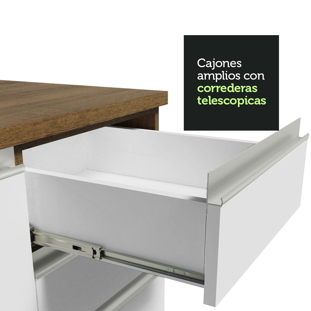 Bajo Mesada Cocina 120 x 60 cm 1 Puerta 2 Cajones Marrón/Blanco (Sin Mesada) Glamy Madesa