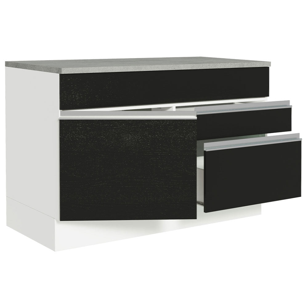 Bajo Mesada Cocina 120 x 60 cm 1 Puerta 2 Cajones Blanco/Negro (Con Mesada) Glamy Madesa