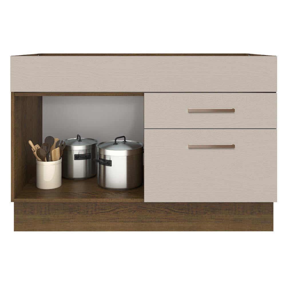 Bajo Mesada Cocina 120 x 60 cm 1 Puerta 2 Cajones Marrón/Crema (Sin Mesada) Agata Madesa