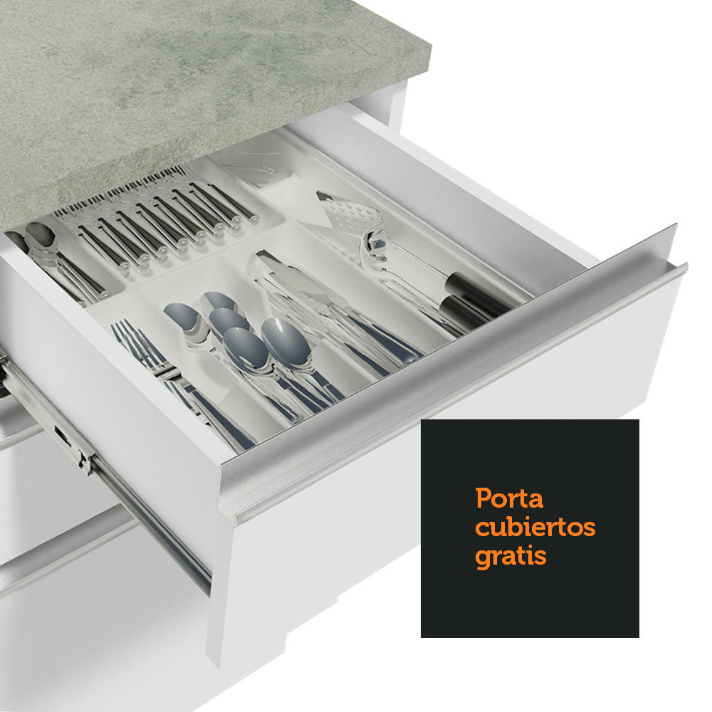 Bajo Mesada Cocina 120 cm x 60 cm, 3 Cajones 2 Puertas Glamy Blanco