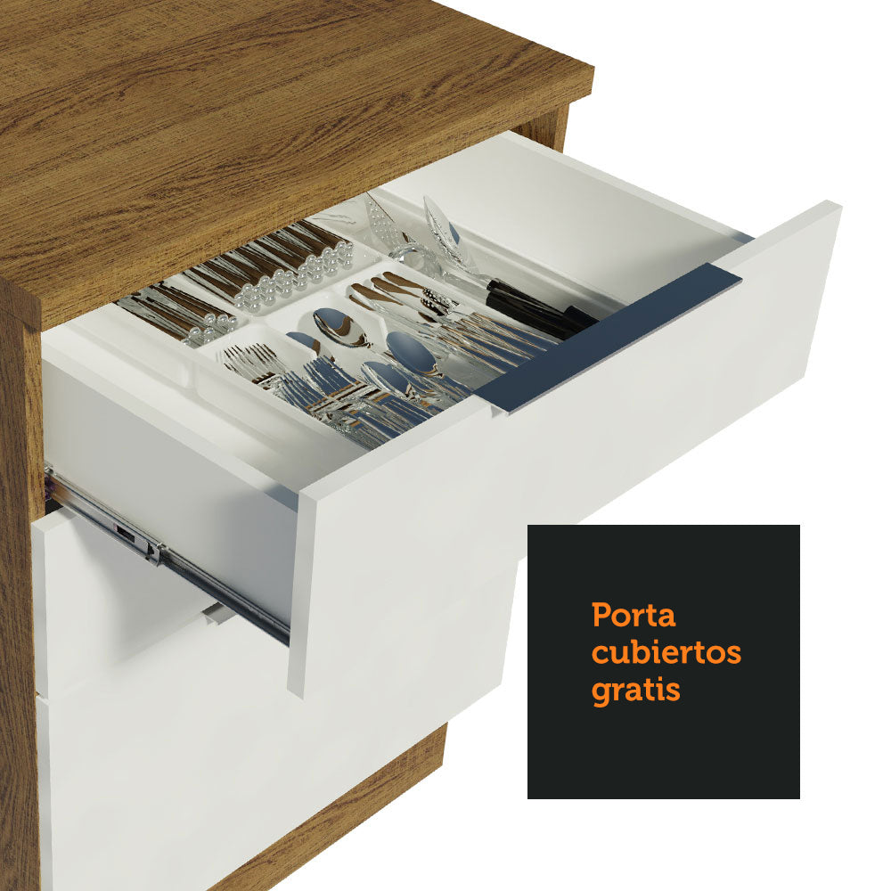 Bajo Mesada Cocina 60 x 60 cm 3 Cajones (Sin Mesada) Marrón/Blanco Stella Madesa