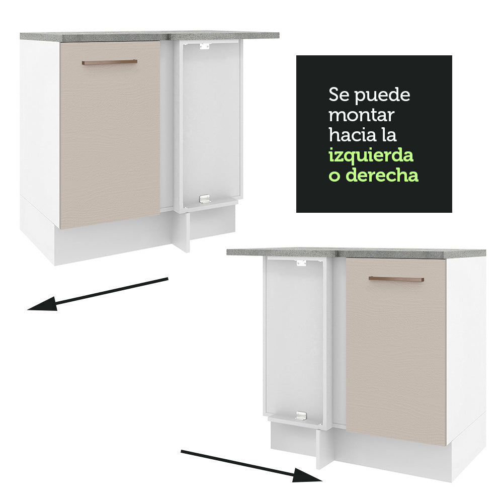 Bajo Mesada Cocina Esquinera 1 Puerta 60 cm Profundidad (Sin Mesada) Blanco/Crema Agata Madesa
