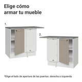 Bajo Mesada Esquinero para Línea de 60 cm Profundidad (Con Mesada) Blanco/Crema Vik Madesa