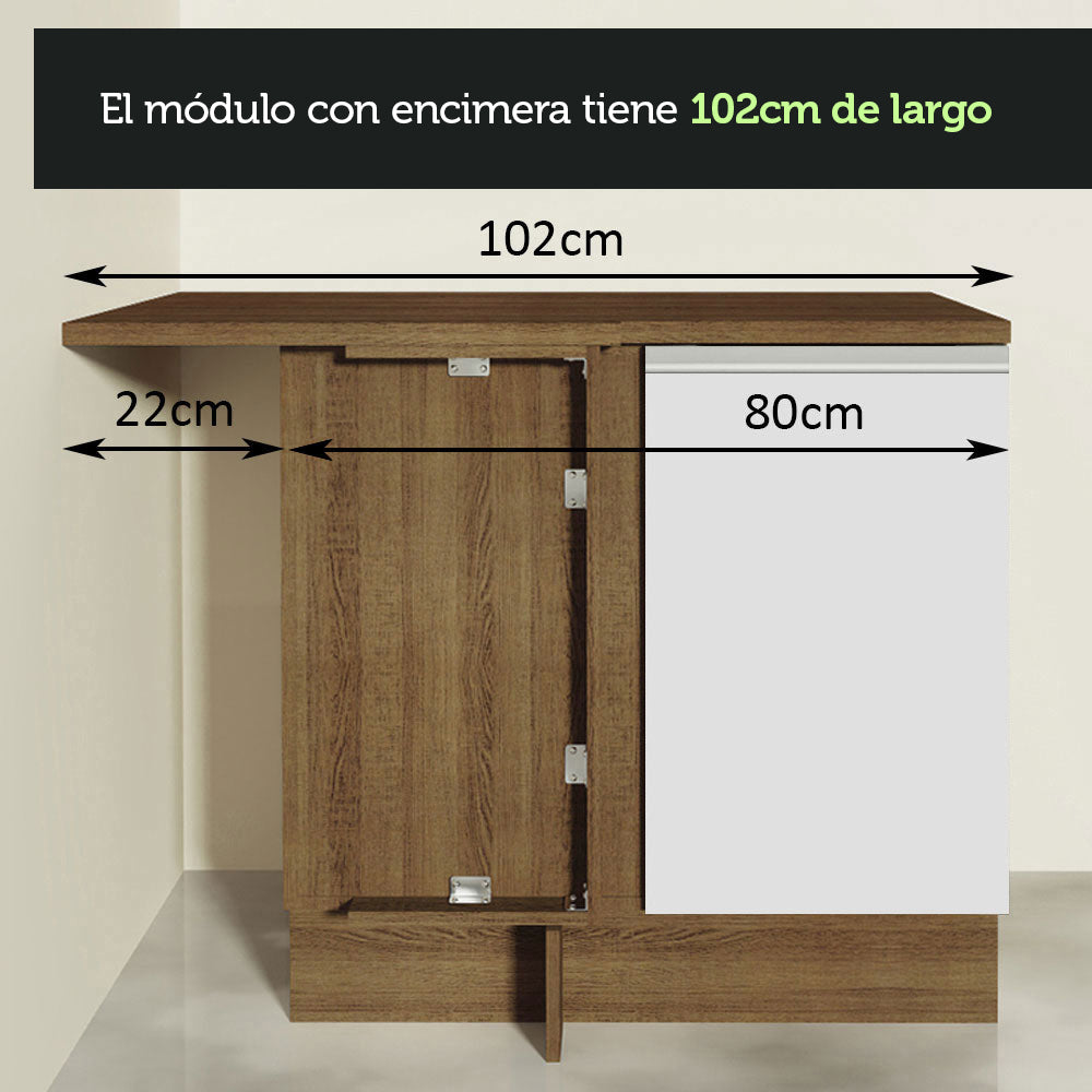 Bajo Mesada Esquinero 1 Puerta 60 cm Profundidad (Sin Mesada) Marrón/Blanco Glamy Madesa