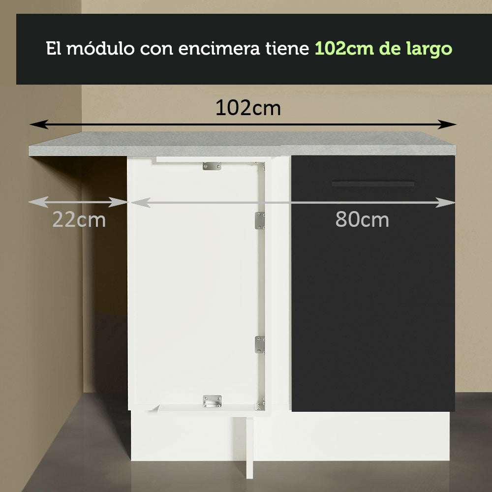 Bajo Mesada Cocina Esquinera 1 Puerta 60 cm Profundidad (Con Mesada) Blanco/Negro Agata Madesa