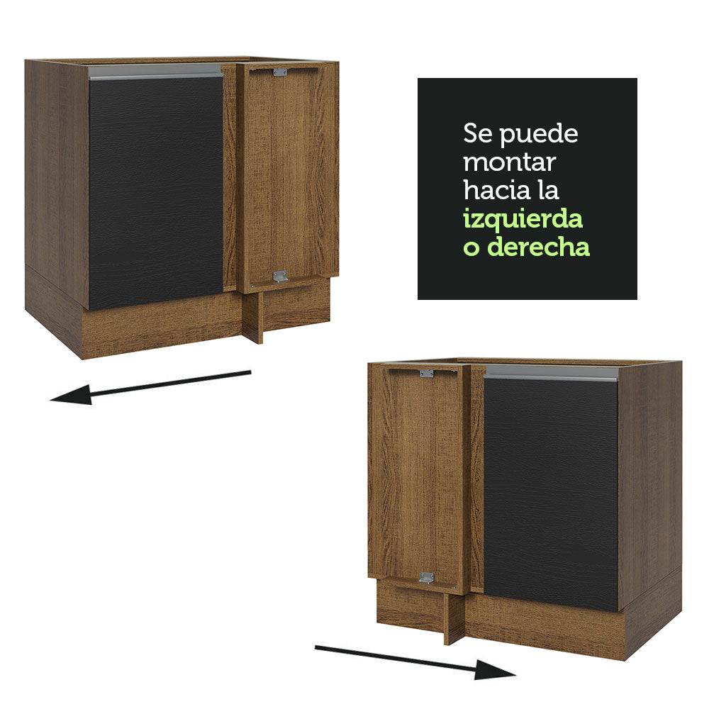 Bajo Mesada Esquinero 1 Puerta 60 cm Profundidad (Sin Mesada) Marrón/Negro Glamy Madesa