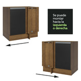 Bajo Mesada Esquinero 1 Puerta 60 cm Profundidad (Sin Mesada) Marrón/Negro Glamy Madesa