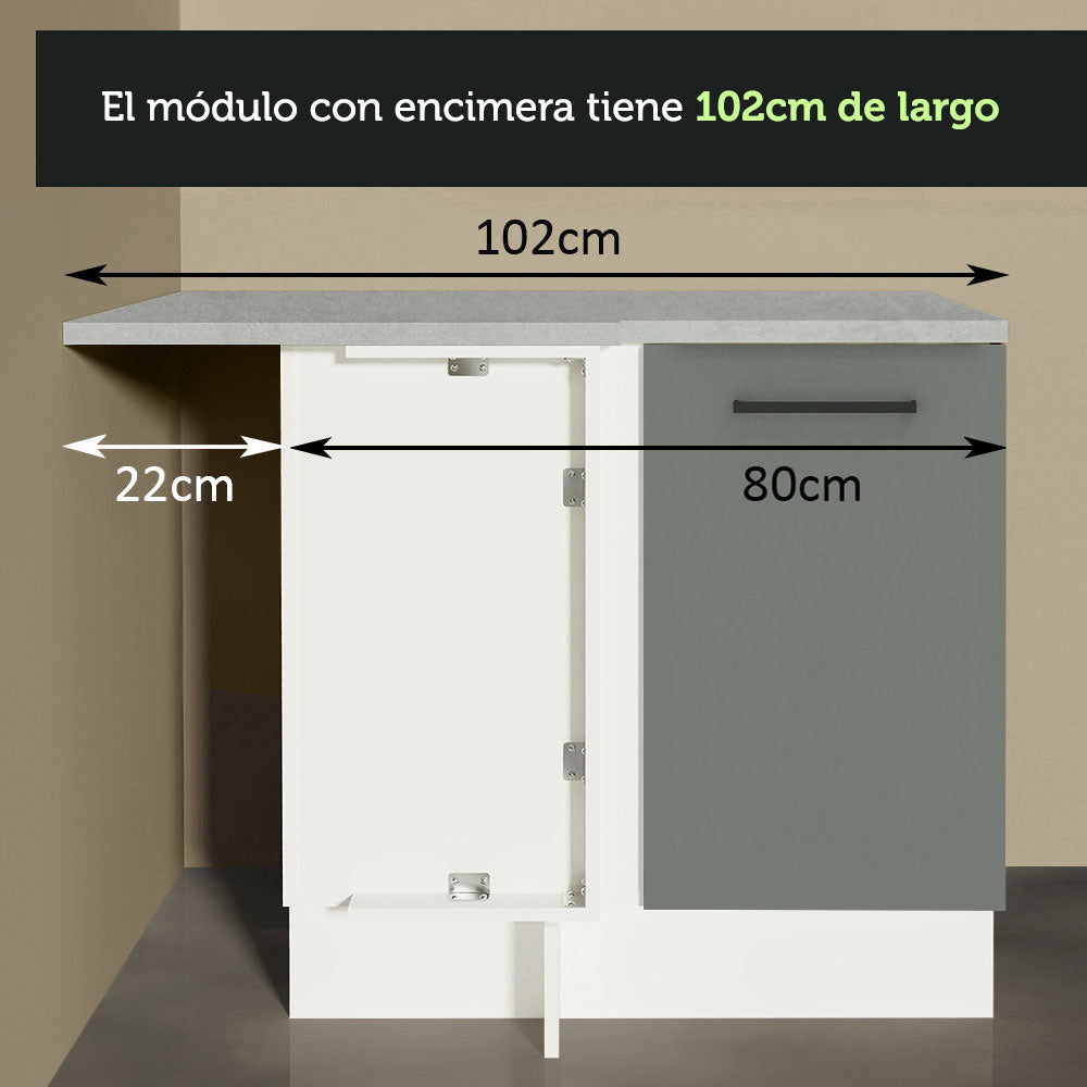 Bajo Mesada Cocina Esquinera 1 Puerta 60 cm Profundidad (Con Mesada) Blanco/Gris Agata Madesa
