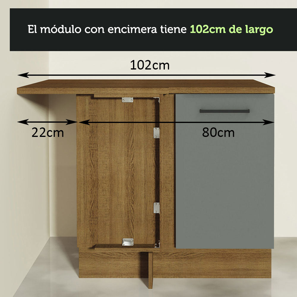 Bajo Mesada Cocina Esquinera 1 Puerta 60 cm Profundidad (Con Mesada) Marrón/Gris Agata Madesa