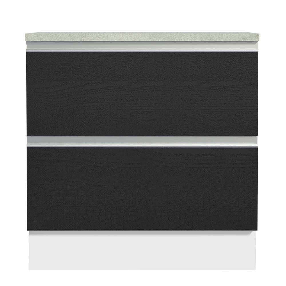 Bajo Mesada de Cocina 80 x 60 cm 2 Cajones (Con Mesada) Blanco/Negro Glamy Madesa
