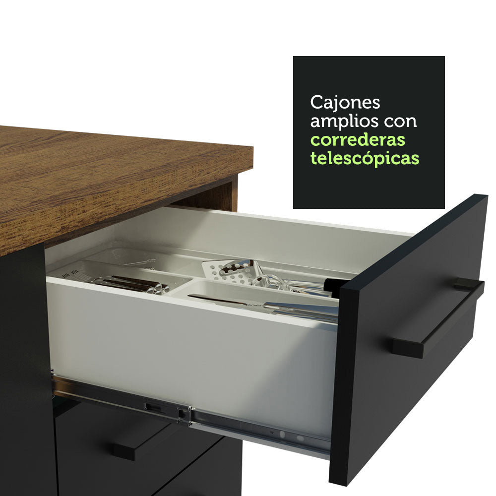 Bajo Mesada Cocina 80 x 60 cm 2 Cajones (Con Mesada) Marrón/Negro Agata Madesa