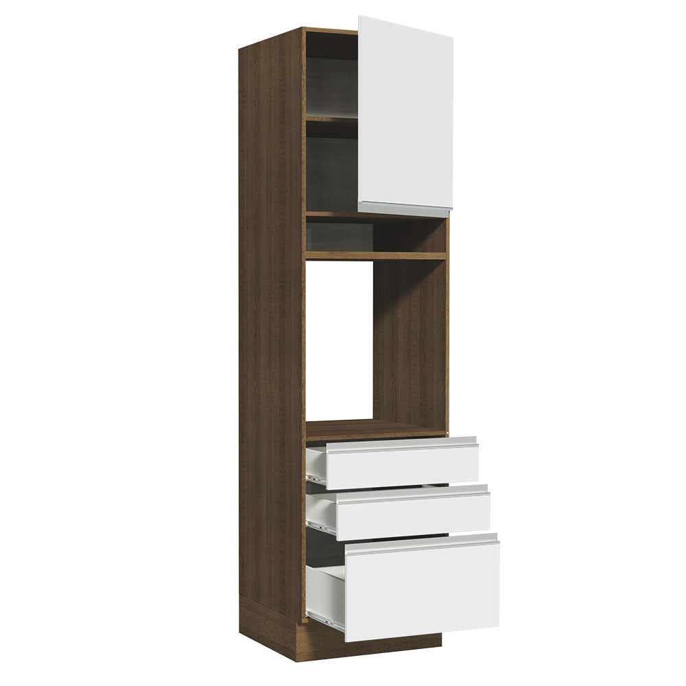 Mueble de cocina para Horno/Microondas Madesa Glamy 60 x 60 cm 1 Puerta 3 Cajones Marrón/Blanco