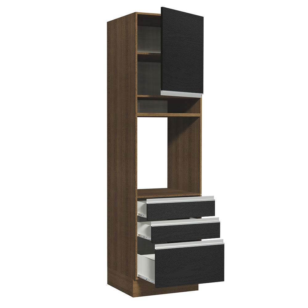 Mueble de cocina para Horno/Microondas Madesa Glamy 60 x 60 cm 1 Puerta 3 Cajones Marrón/Negro