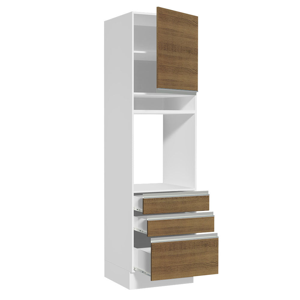 Mueble de cocina para Horno/Microondas Madesa Glamy 60 x 60 cm 1 Puerta 3 Cajones Blanco/Marrón