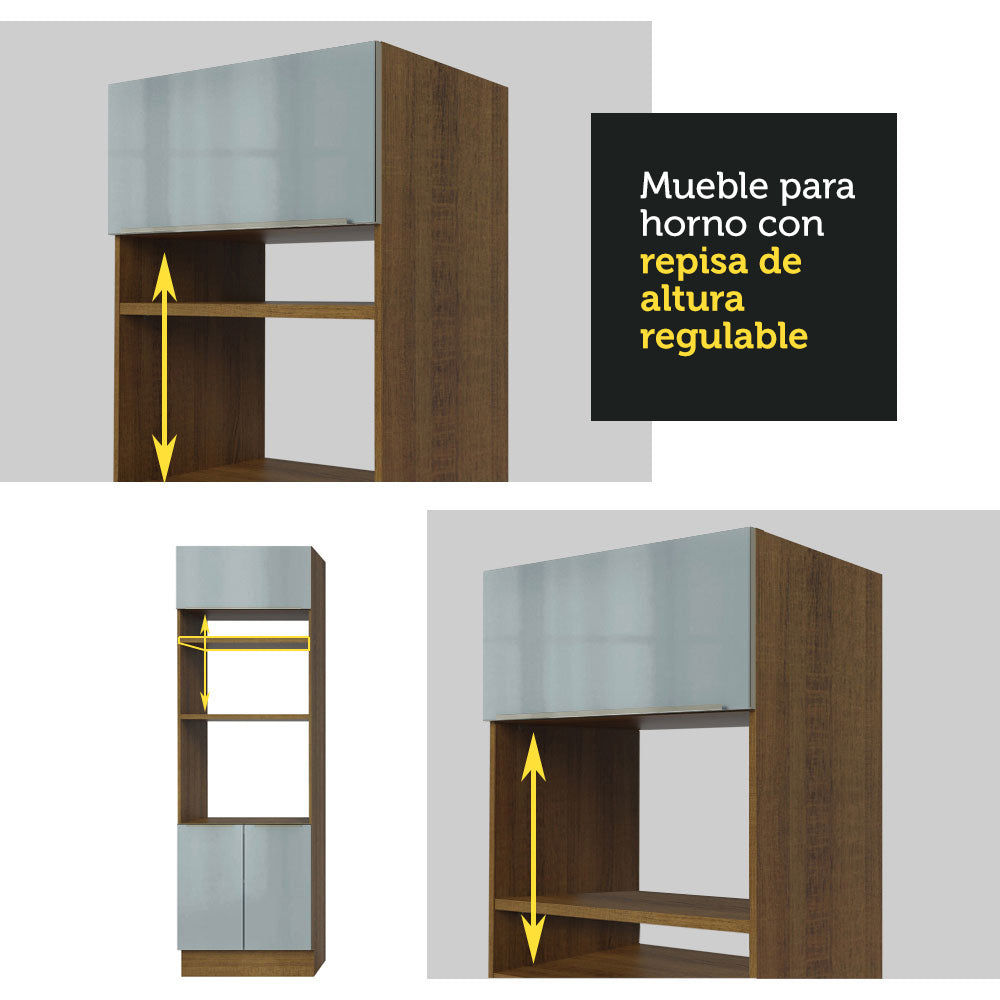 Mueble de cocina para Horno/ Microondas 70 cm Sin cajones 3 Puertas Lux Marrón/Gris