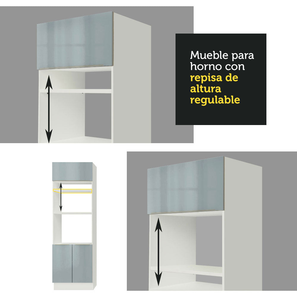 Mueble de cocina para Horno/ Microondas 70 cm Sin cajones 3 Puertas Lux Blanco/Gris