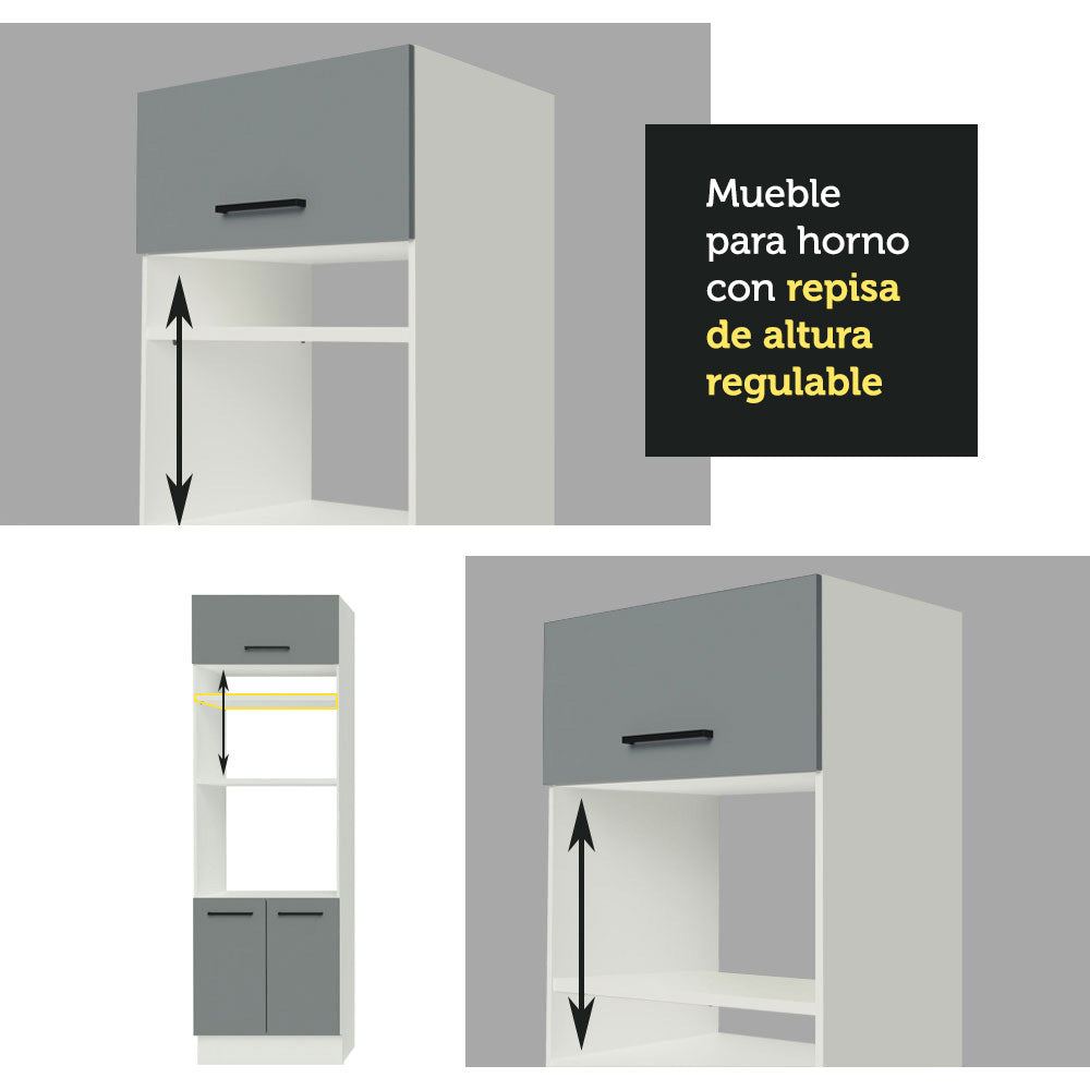 Mueble de Cocina para Horno 70 x 60 cm 3 Puertas Blanco/Gris Agata Madesa
