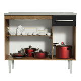 Bajo Mesada con Bacha 105 cm 3 Puertas y 1 Cajón Emilly Marrón/Negro