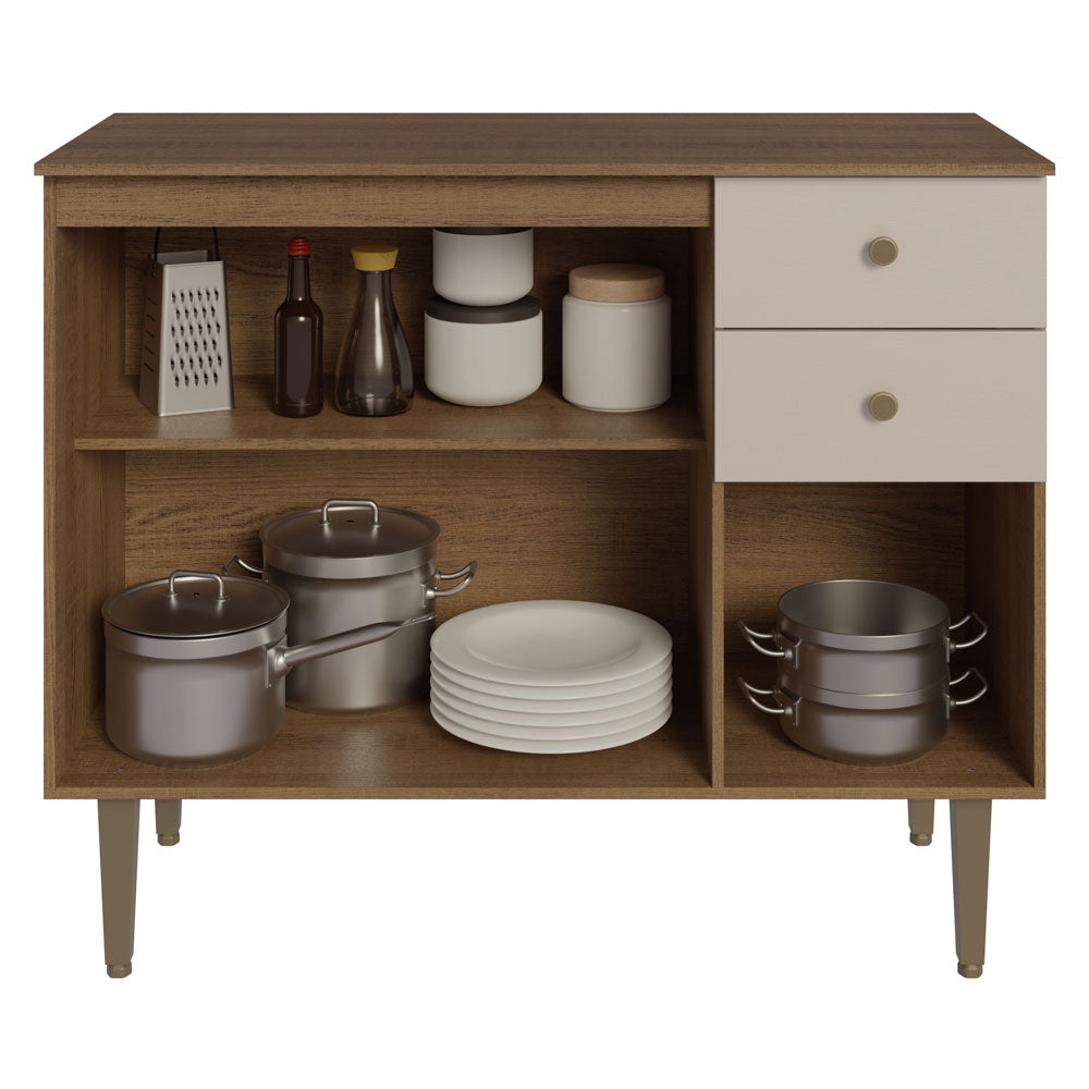 Bajo Mesada para Bacha 105 cm 3 Puertas 2 Cajones (Con Mesada) Marrón/Crema Gourmet Madesa