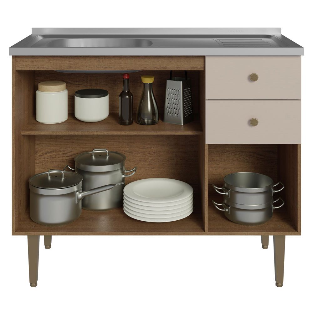 Bajo Mesada 3 Puertas y 2 Cajones 105cm con Bacha Marrón/Crema Gourmet